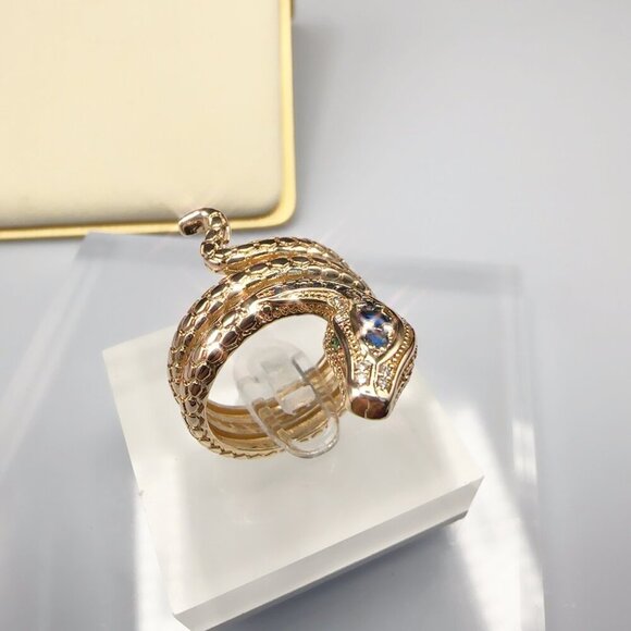Gold Snake Ring With Blue & Clear Stones Serpent Design size 7 - Picture 5 of 8